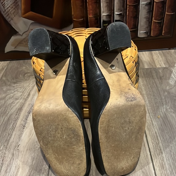 Nina Black Leather silver Detail Block Heel Shoes Size 9.5 - Picture 8 of 8